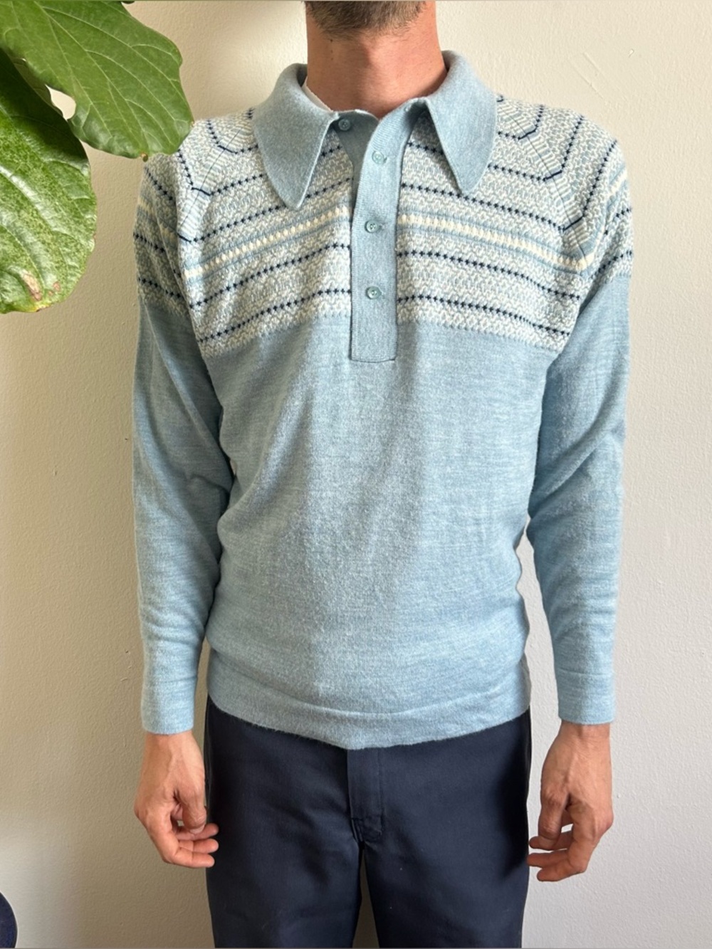 Vintage Baby Blue Polo Sweater